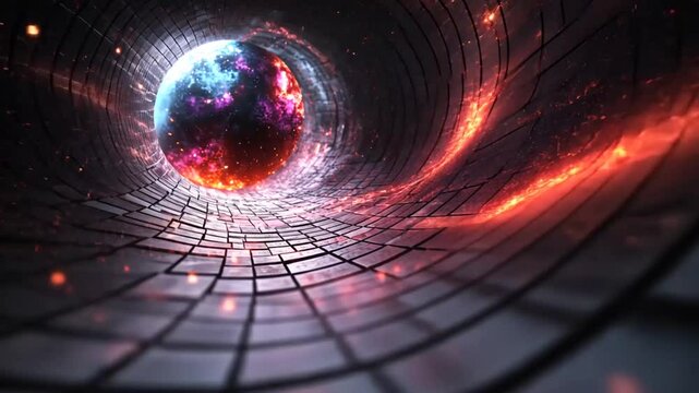 Cosmic tunnel, vibrant swirling nebula, gateway to another dimension