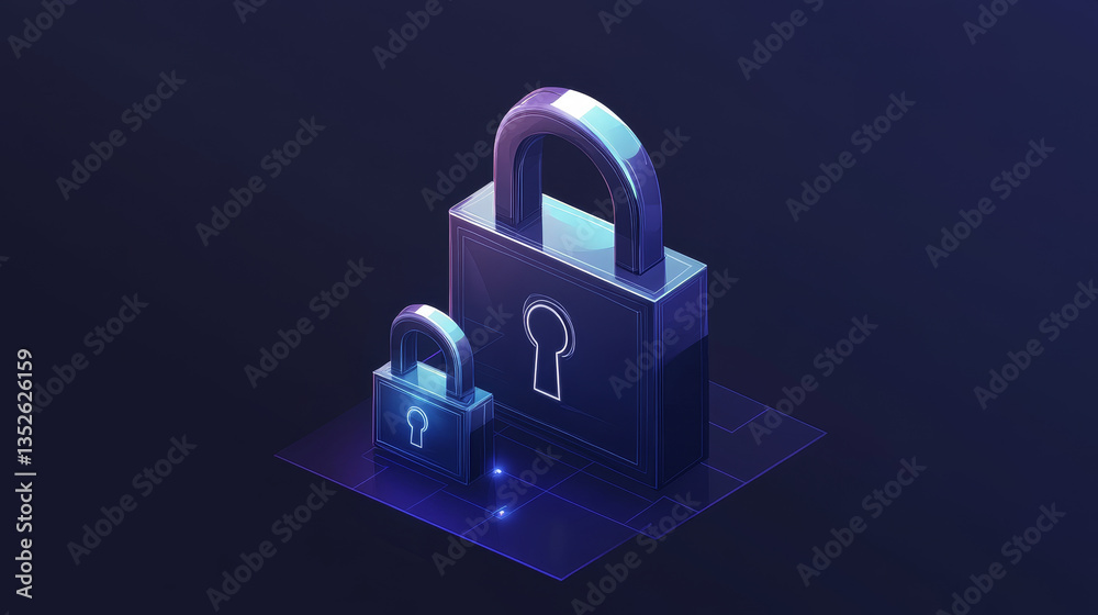 Poster cybersecurity technology concept data protection and privacy. the large padlock is centered prominen