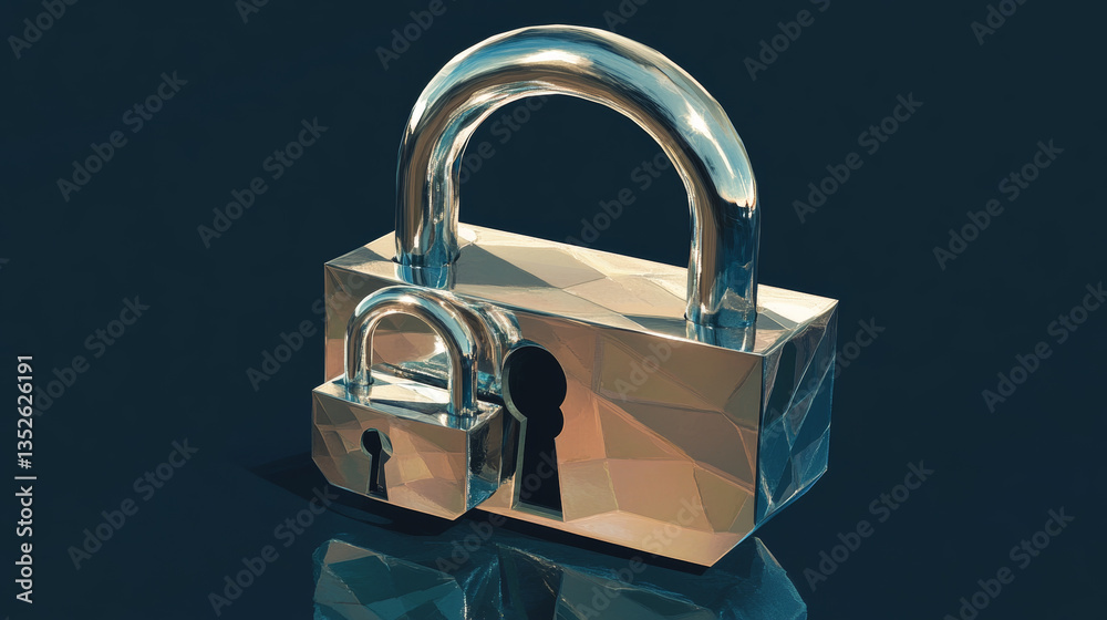 Poster cybersecurity technology concept data protection and privacy. the large padlock is centered prominen
