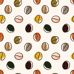 Seamless coffee bean pattern for coffee shop backgrounds, cafe decorations, dining venues and culinary events. for a coffee-themed greeting card. for coffee-themed fabric motifs