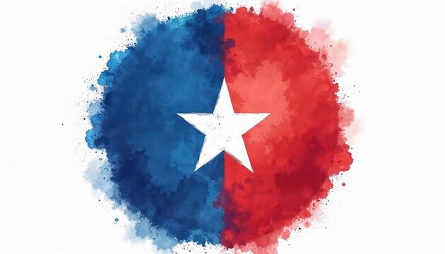 Watercolor style illustration national flag Chile with grunge effect. Symbol patriotism independence. Template for national holidays. Patriotic design for posters, banners, prints. Artistic