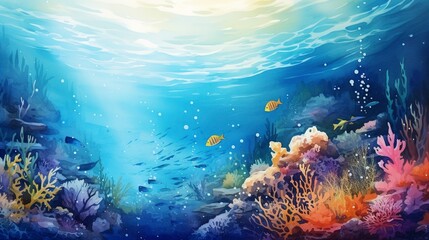 Obraz premium A photo of an underwater seascape watercolor paint