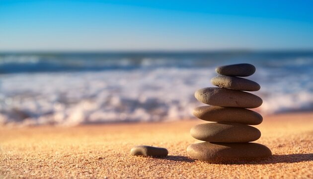 spa stones balance on the sand of the beach - Powered by Adobe