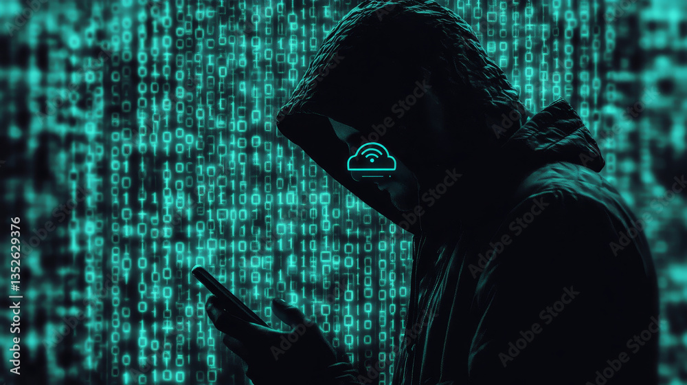 Poster digital technology concept cyber security data protection internet network connection. person using 