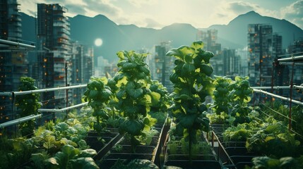 Obraz premium Urban gardening with lush green plants in the foreground