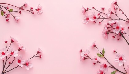 Fototapeta premium Pale pink backdrop adorned with subtly rendered blush pink floral blossoms, romantic, pretty