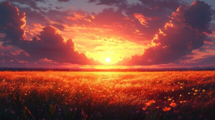 Fototapeta premium Fiery Sunset over Golden Field