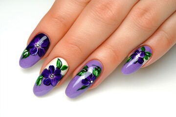 Woman's hands, artistic flower nail designs, studio