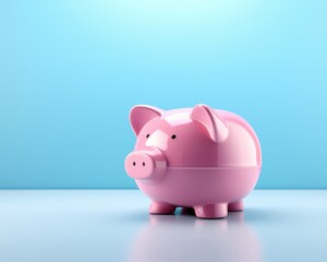 A vibrant pink piggy bank positioned on a smooth surface with a soft blue background, symbolizing savings and financial growth, ideal for financial literacy content