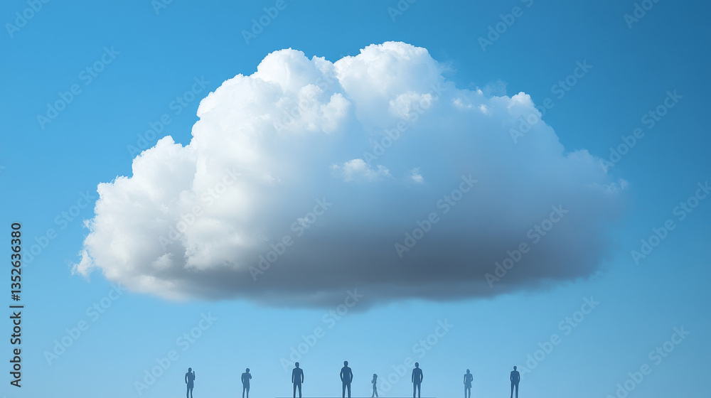 Poster cloud and edge computing technology concepts a large icon above a prominent white cloud in the cente