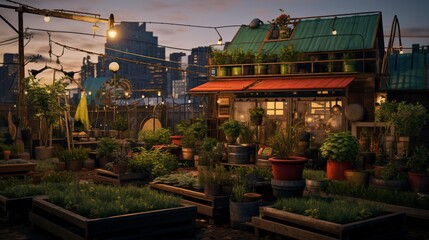 Fototapeta premium A photo of an urban farm using recycled materials