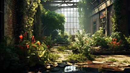 Fototapeta premium A photo of an urban garden flourishing in abandoned