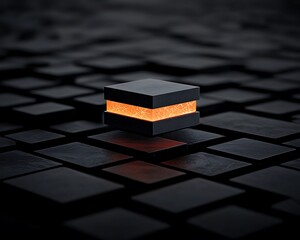Glowing Cube on Dark Grid.