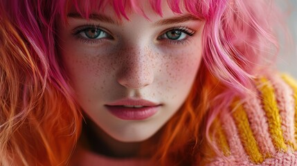 Fototapeta premium a beautiful young woman with pink hair 