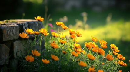 Obraz premium Yellow flowers bloom in garden