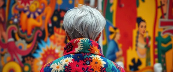 Fototapeta premium Short hair, colorful coat, vibrant art backdrop, texture, visual