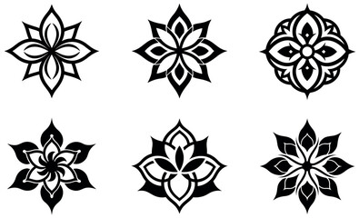 Six black and white floral mandala designs