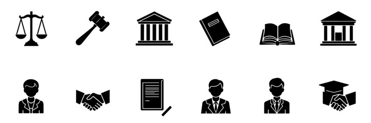 Silhouette Icon Set for Data Analysis, Web Development, Finance, Customer Satisfaction, Document and so on