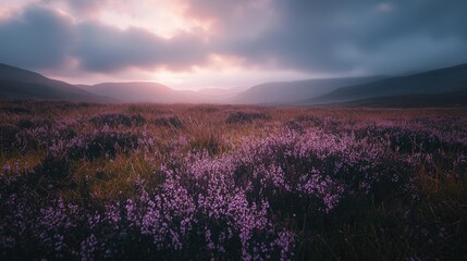 Obraz premium purple heather and mountains in the distance 