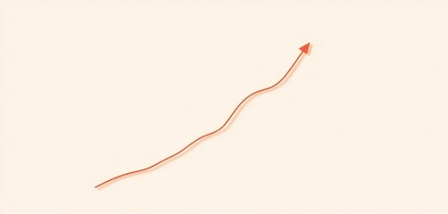 Single elegant line graph ascends on soft beige background, illustrating growth, rising, elegant