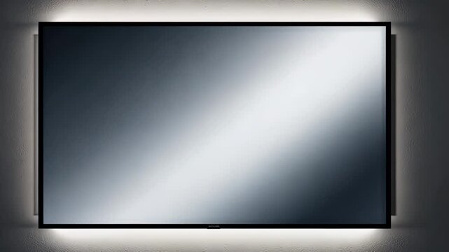 Rectangular Illuminated Mirror On Textured Gray Wall With Soft Glow Lighting Modern Minimalist Interior Design