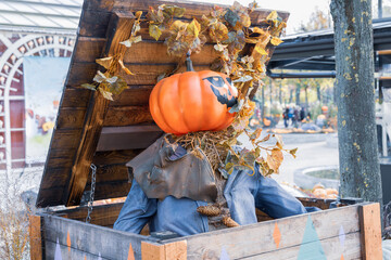 Jack o lantern halloween decorations in the park