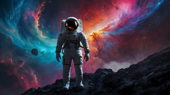 Astronaut Exploring the Lunar Surface During Moon Mission - Powered by Adobe