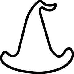 Magic Wizard Witch Hats showing cap a black witch hat icon in line isolated on a transparent background.