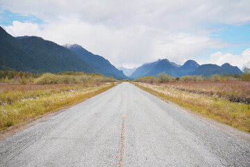 Rannie Road leading to the Grant Narrows Regional Park during a spring season in Pitt Meadows, British Columbia, Canada