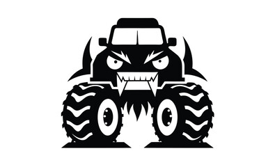 Monster truck silhouette with flame decal