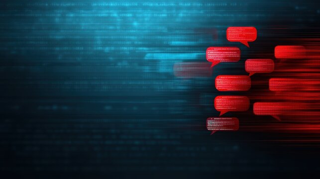 Abstract red speech bubbles on blue digital background representing online communication