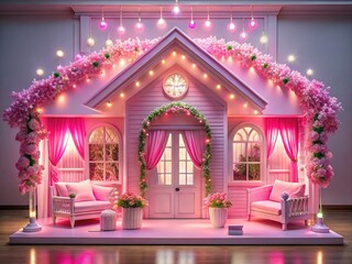 pink doll house stage decoration