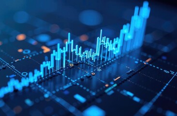 3D chart in blue colors on a blue background.