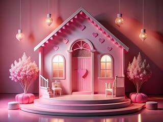 pink doll house stage decoration