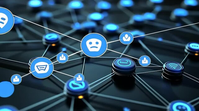 Digital Network Concept with Sad Face Emoticon and Connection Nodes