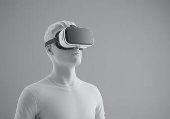 Man wearing virtual reality headset to experience immersive augmented gaming in cyberspace, next generation innovation technology for entertainment application.