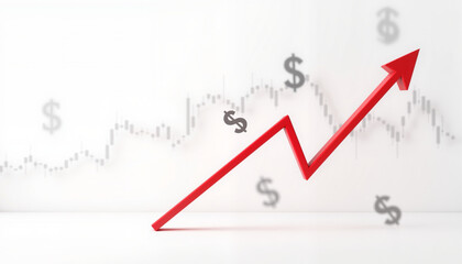 Financial growth with rising graph, for financial forecasts in media, social media posts on markets, illustrations for analytics sites, business report slides, copy space