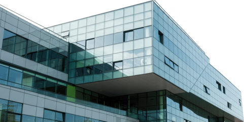 Modern Glass Office Building Exterior Architecture Design Sleek Facade with Large Windows Reflecting Sky