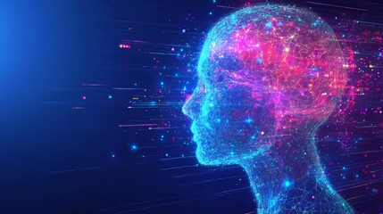 Obraz premium Abstract digital human head with brain and cyber technology background.
