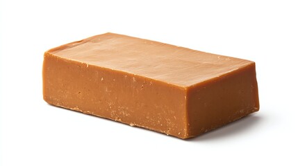 Close-up of a Bar of Caramel Fudge Candy on White Background