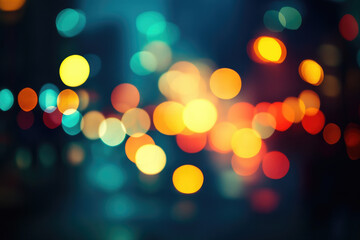 Obraz premium Colorful city lights shimmer through rain-soaked glass during a rainy evening on a bustling street,bokeh,blurred, banner