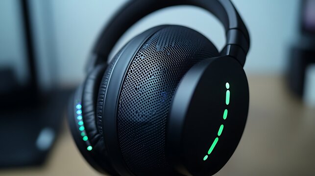 Headphones showcase on table for audio enjoyment