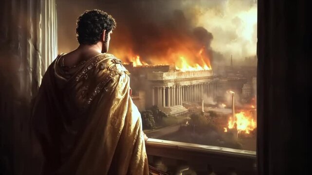 Portrait of Emperor Nero during Great Fire of Rome, his face based on Capitoline bust  