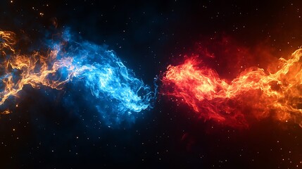 Fototapeta premium Blue and orange fire elements clashing in a dramatic energy display picture