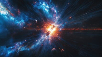Explosionsartige kosmische Energieentladung im Weltall mit blau-rötlichen Farben