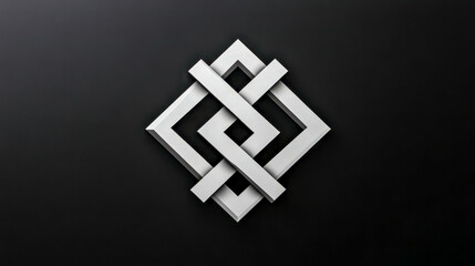 Minimalist sleek white abstract geometric logo on black background
