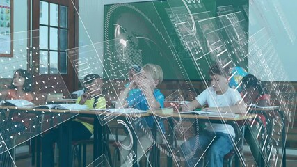 In school, children interacting with animation of futuristic digital educational interface - Powered by Adobe