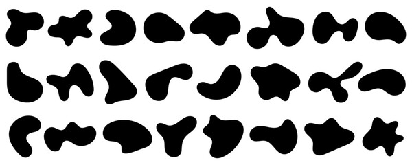 Blob shape organic. Abstract black organic blob shapes, fluid amorphous elements for modern design, liquid dynamic forms set for trendy branding, creative posters, contemporary graphic compositions.