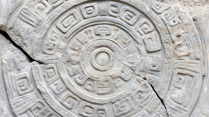 Obraz premium Ancient Stone Carving with Circular Geometric Pattern, Close-Up, History and Archeology