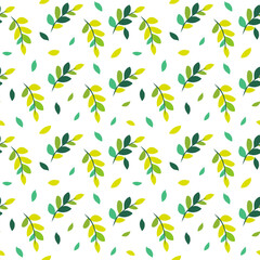 Vibrant spring pattern with lush green leaves in various shades, fresh highlights, and soft watercolor transitions.Vektor.
